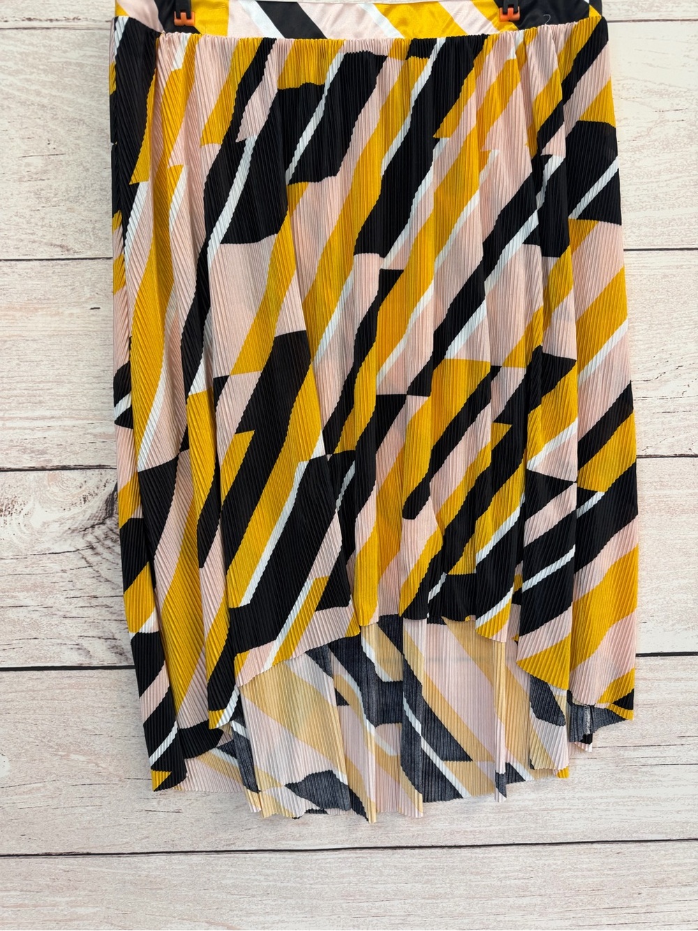 Lane Bryant Abstract Pleated High-Low Skirt in Yellow, Black & Pink